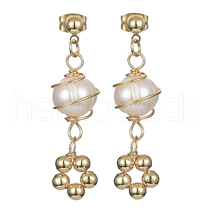 Mother's Day Jewellery Natural Pearl Dangle Stud Earrings EJEW-JE05304-1