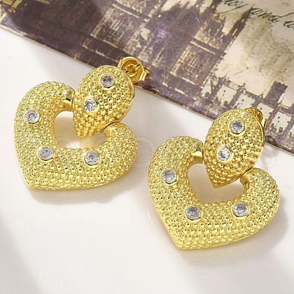 Brass Micro Pave Clear Cubic Zirconia Stud Earrings EJEW-P303-02C-G-1
