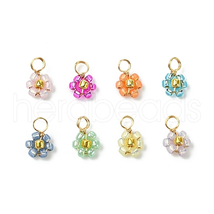 8Pcs 8 Color Flower Glass Seed Beaded Charms PALLOY-JF02004-01-1