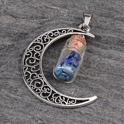 Column Glass Bottle with Lapis Lazuli inside Pendants PALLOY-JF00170-04-1