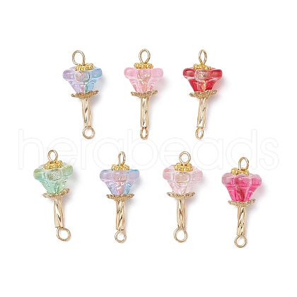 Electroplated Glass & Alloy Flower Connector Charms PALLOY-JF03614-01-1