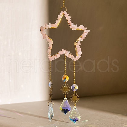 Rose Quartz & Crystal Glass Sun Catcher Pendant PW-WGCCFD7-10-1