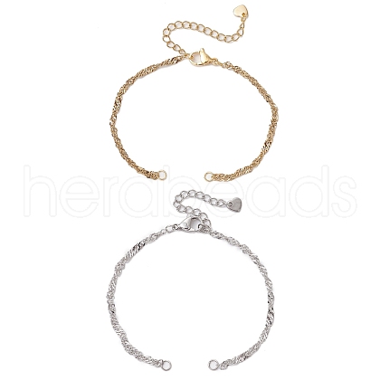 2Pcs 2 Colors 304 Stainless Steel Singapore Chain Bracelet Makings AJEW-JB01322-1