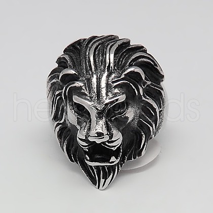 Valentines Day Unique Gift Ideas Retro Men's 304 Stainless Steel Wide Lion Rings RJEW-F006-200-1