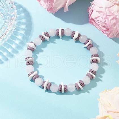 Round Natural White Jade Beads Stretch Bracelets BJEW-JB11818-02-1