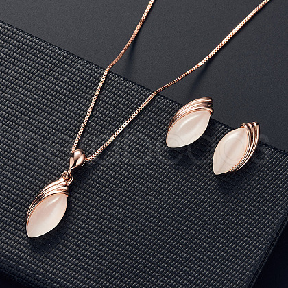 Horse Eye Alloy & Cat Eye Pendant Necklaces & Stud Earrings Sets FS-WG775AC-02-1