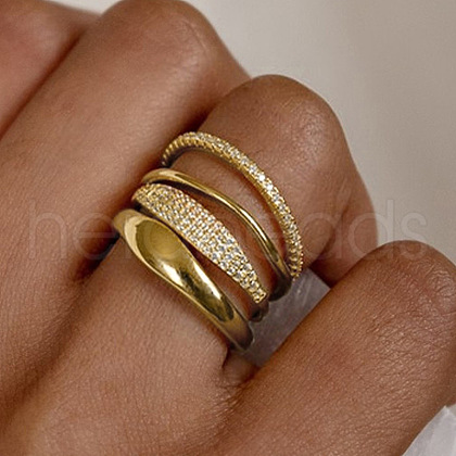 4Pcs Brass Micro Pave Clear Cubic Zirconia Finger Rings & Brass Finger Rings Set FS-WG9B944-04-1