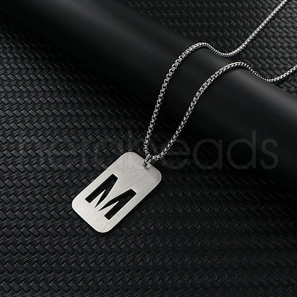 Rectangle with Letter Pattern Hollow Out 201 Stainless Steel Pendant Necklaces FS-WG34D20-04-1