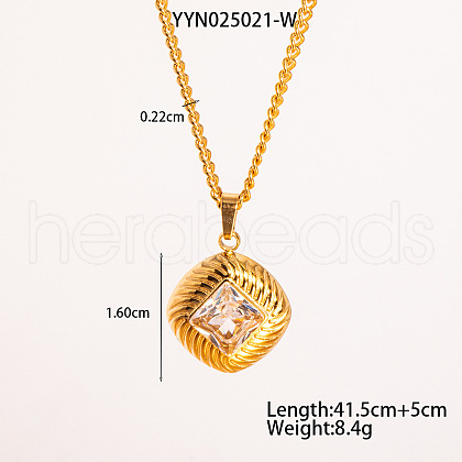 Retro Rhombus Stainless Steel Cubic Zirconia Pendant Necklaces for Women CQ6357-3-1