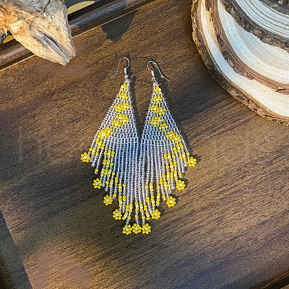 Bohemian Style Glass Beads Tassel Dangle Earrings DX7954-1