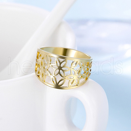 Flower Pattern Hollow Out 304 Stainless Steel Finger Rings FS-WGDCC5F-06-1
