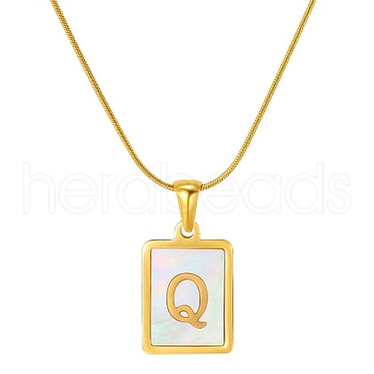 Stainless Steel Snake Bone Chain Alphabet Necklace with Shell Pendant WD3660-17-1