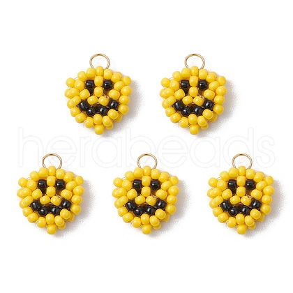Glass Seed Beaded Smiling Face Charms PALLOY-MZ00635-1