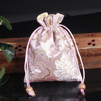 Chinese Style Flower Pattern Satin Jewelry Packing Pouches PW-WG37271-07-1