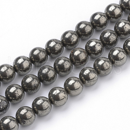 Natural Pyrite Beads Strands G-S249-01-10mm-1