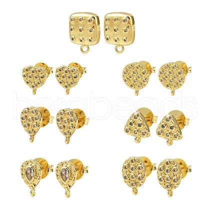 Brass Micro Pave Clear Cubic Zirconia Stud Earring Findings KK-S530-01G-1