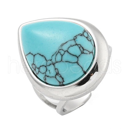 304 Stainless Steel Synthetic Turquoise Cuff Rings G-Z056-09P-04-1