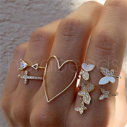 10Pcs Alloy with Crystal Rhinestone Finger Rings WG3531F-12-1