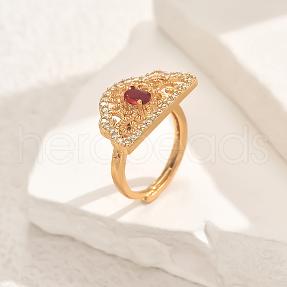 Hollow Geometric Brass Micro Pave Adjustable Finger Rings for Women RM6022-2-1