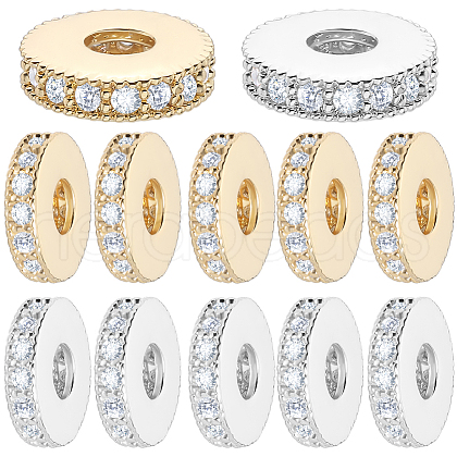 Beebeecraft 20Pcs 2 Colors Brass Micro Pave Clear Cubic Zirconia Bead Spacers ZIRC-BBC0002-91-1