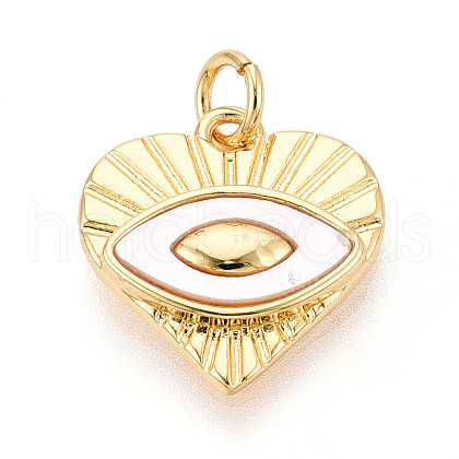 Brass Pave Natural Shell Evil Eye Heart Pendants KK-N268-08G-1