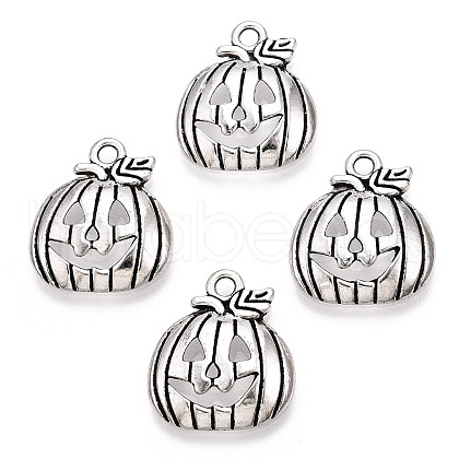 Tibetan Style Halloween Pumpkin Jack-O'-Lantern Alloy Pendants TIBEP-Q050-07AS-1