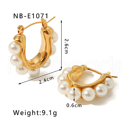 Oval 304 Stainless Steel Plastic Pearl Hoop Earrings FS-WG0BD3D-05-1