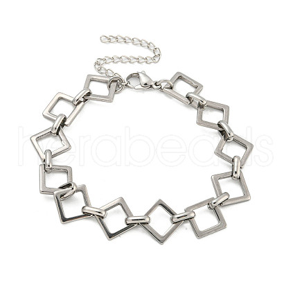 304 Stainless Steel Rhombus Link Chains Bracelets for Men & Women BJEW-D042-03P-1