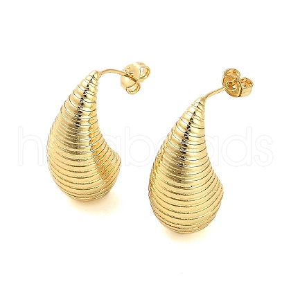 Rack Plating Grooved Teardrop Brass Stud Earrings for Women EJEW-B053-01G-01-1