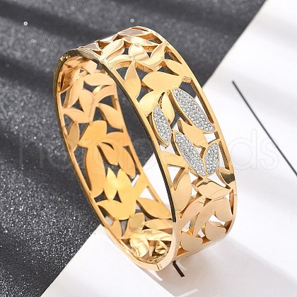 Ion Plating(IP) 304 Stainless Steel Hinged Bangles with Polymer Clay Rhinestones for Women BJEW-Z080-04G-1