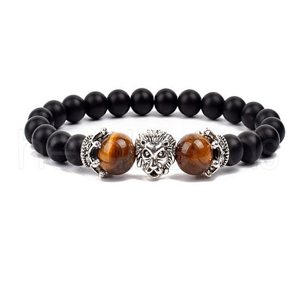 Natural Frosted Stone Round Beads Stretch Bracelets QM6104-2-1