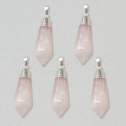 Natural Rose Quartz Pointed Pendants G-P445-E12-1