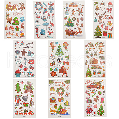 Christmas Theme Pattern Removable Temporary Water Proof Tattoos Paper Stickers AJEW-WH0347-01-1