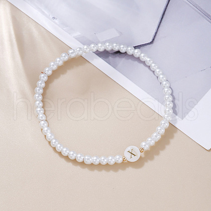 Plastic Pearl Round Beaded Stretch Bracelets for Women WGC81DB-24-1