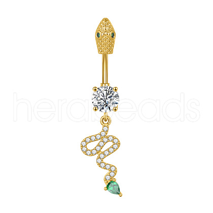 304 Stainless Steel Pave Clear and Green Cubic Zirconia Curved Barbell Dangle Belly Rings FS-WG7A03F-14-1