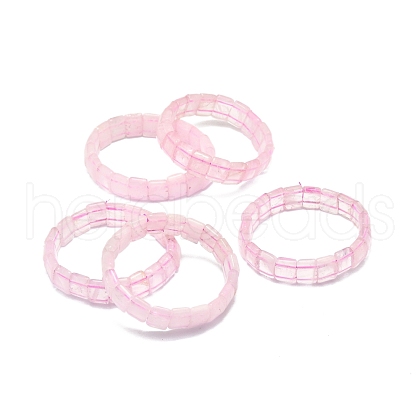 Natural Rose Quartz Rectangle Beaded Stretch Bracelet BJEW-E379-01E-1