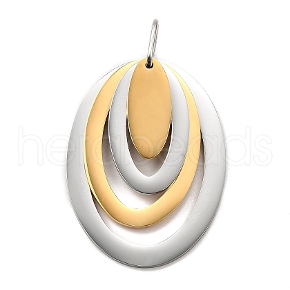 Oval 304 Stainless Steel Pendants STAS-M121-01PG-1