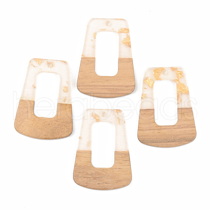 Transparent Resin & Walnut Wood Pendants RESI-S389-034A-B05-1