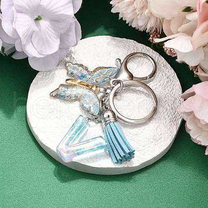 26Pcs Transparent Epoxy Resin & Transparent Acrylic & Faux Suede Tassel Keychain KEYC-JKC01202-22-1