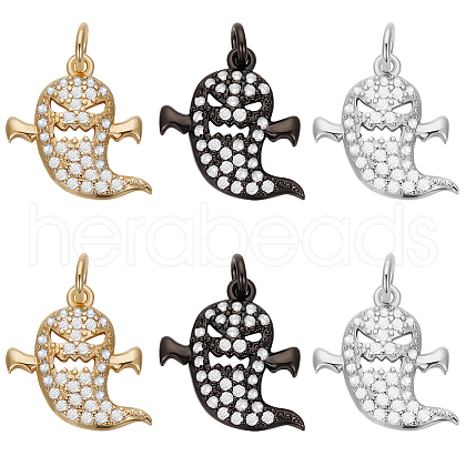 Beebeecraft 6Pcs 3 Colors  Brass Micro Pave CLear Cubic Zirconia Pendants ZIRC-BBC0002-95-1