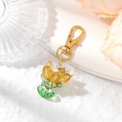 Flower Glass Pendants Decorations HJEW-MZ00248-05-1