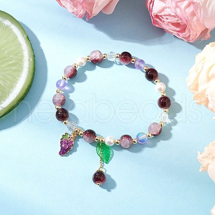 Synthetic Moonstone & Glass Round Beaded Stretch Bracelets BJEW-JB11858-01-1