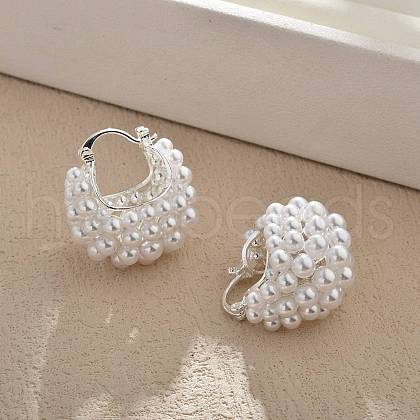 Brass ABC Plastic Imitation Pearl Basket Hoop Earrings EJEW-S270-08S-1