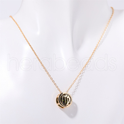 Brass Pave Olive Drab Cubic Zirconia Flat Round with Constellation Pendant Necklaces WGDD0B3-10-1