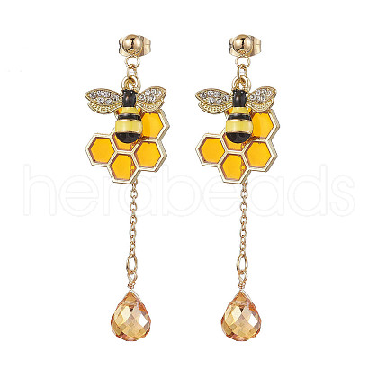 Honeycomb & Bees Alloy Enamel Dangle Earrings EJEW-TA00515-1