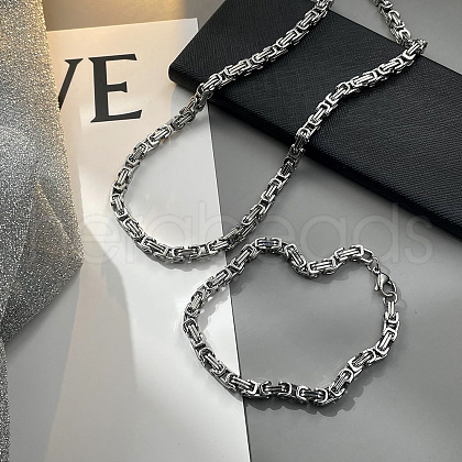 Stainless Steel Byzantine Chains Necklaces & Bracelets Sets for Men WGE5587-01-1