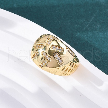 Brass Micro Pave Clear Cubic Zirconia Wide Cuff Rings for Women RJEW-U047-32G-1