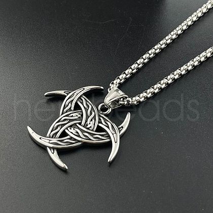 Viking Men's Triple Horn of Odin Stainless Steel Pendant Necklaces FR0632-1