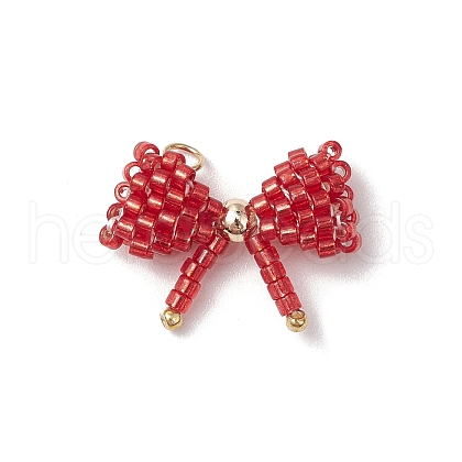 Glass Seed Beaded Bowknot Pendants PALLOY-MZ00564-03-1
