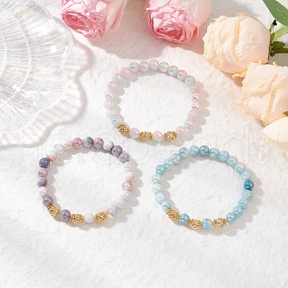 Electroplated Gradient Color Glass Stretch Bracelets BJEW-JB11963-1